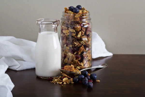 Homemade granola in a jar — Stock Photo, Image