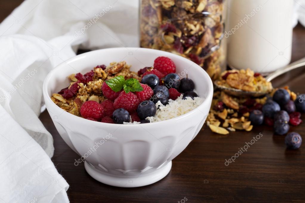 Homemade granola with berries