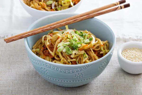 Fry erişte, lahana ve havuç ile karıştırın