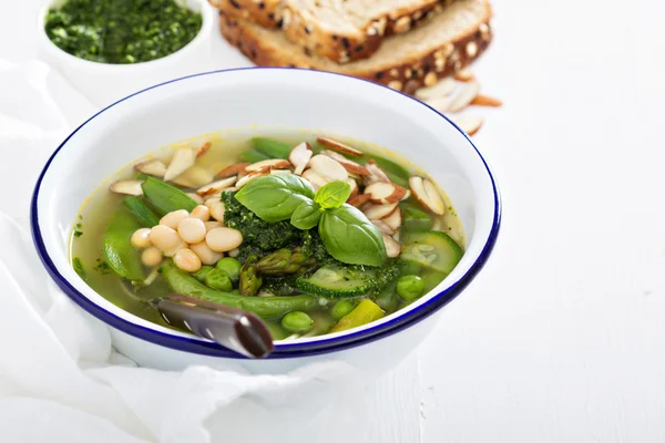 Minestrone con verdure verdi primaverili — Foto Stock