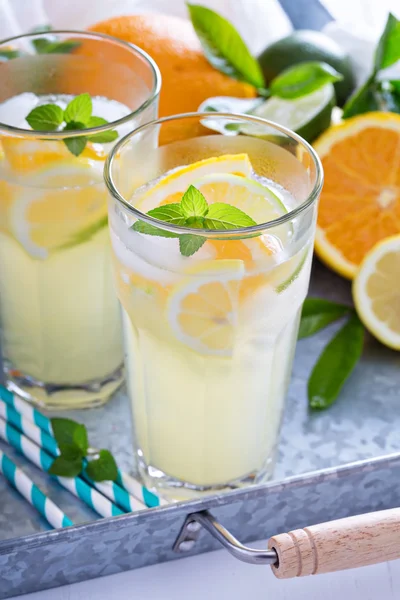 Homemade citrus lemonade in tall glasses — 스톡 사진