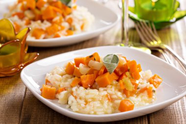 Vegan risotto with butternut squash