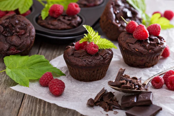Chocolate raspberry yogurt muffins — Stock Photo, Image