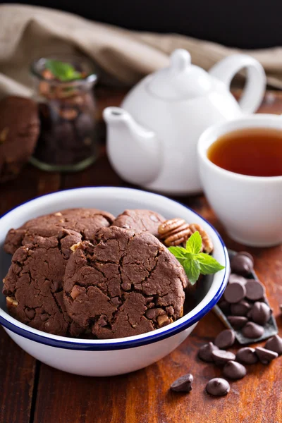 Vegansk chokolade pecan cookies - Stock-foto