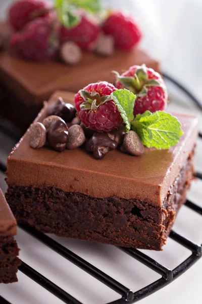 Chocolate mousse brownies with raspberry