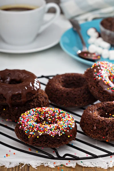 Zelfgemaakte gebakken chocolade donuts — Stockfoto