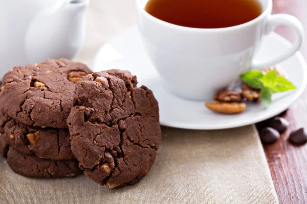 Vegansk chokolade pecan cookies - Stock-foto