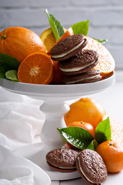 Chocolate orange cookies with cream filling — Stock Photo, Image