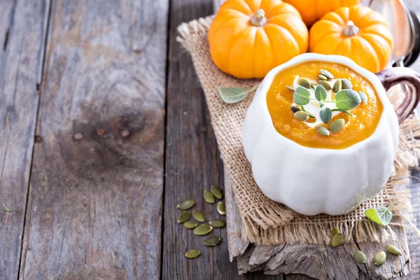 クリーム、ハーブの種とカボチャのスープ — ストック写真