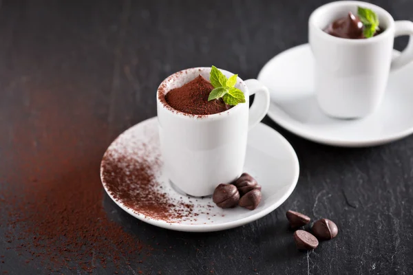 Chocolate pudding in small cups — Stock Photo, Image