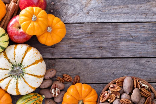 Citrouilles, noix, maïs indien et pommes — Photo