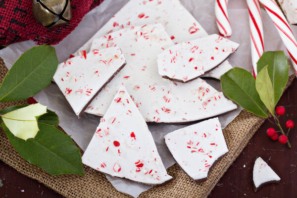White and dark chocolate bark with candy