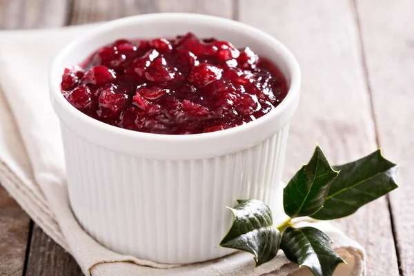 Cranberry sauce in ceramic ramekin — Stock Photo, Image