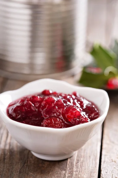 Gekocht cranberry saus in kleine schotel — Stockfoto