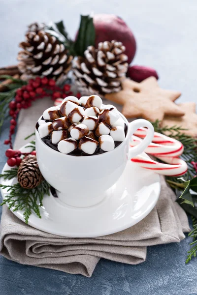 Christmas hot chocolate with ornaments — Stock Photo, Image