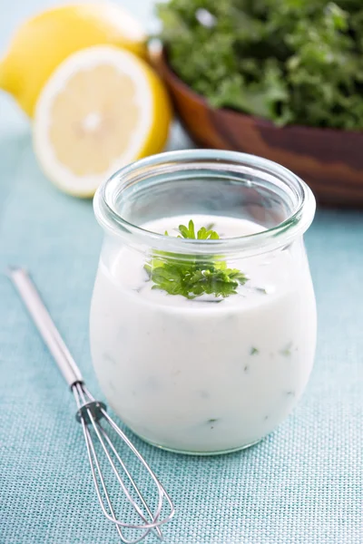 Homemade ranch dressing in a jar — Stock Photo, Image