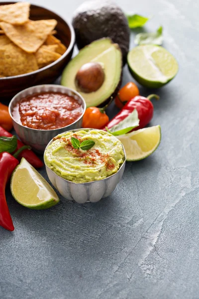 Mexikói konyha összetevők és guacamole — Stock Fotó