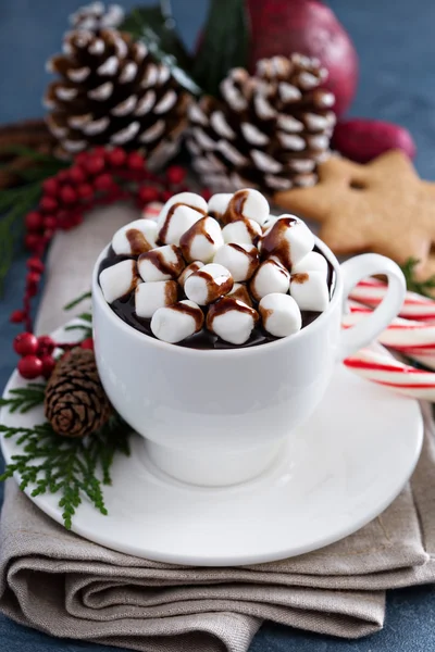 Heiße Schokolade mit Weihnachtsschmuck — Stockfoto