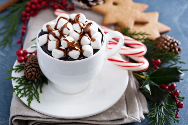 Heiße Schokolade mit Weihnachtsschmuck — Stockfoto