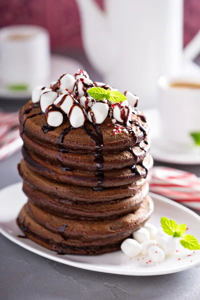 Chocolate mint christmas pancakes — Stock Photo, Image