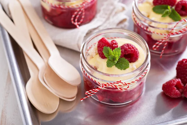 Färgstark och delisious dessert i en burk berry cramble — Stockfoto