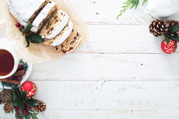 Christmas stollen with tea — Stock Photo, Image