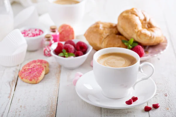 Valentines day breakfast with croissants — Stock Photo, Image