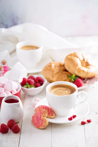 Valentines day breakfast with croissants — Stock Photo, Image