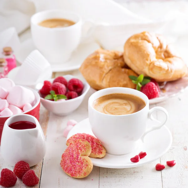 Valentines day breakfast with croissants — Stock Photo, Image