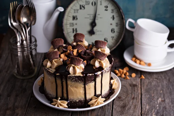 Torta csokoládé mogyoróvaj cukormáz — Stock Fotó