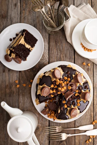 Tort de unt de arahide de ciocolată cu îngheț — Fotografie, imagine de stoc