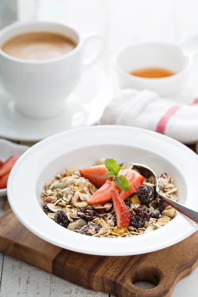 Muesli with nuts and dried fruits — Stock Photo, Image
