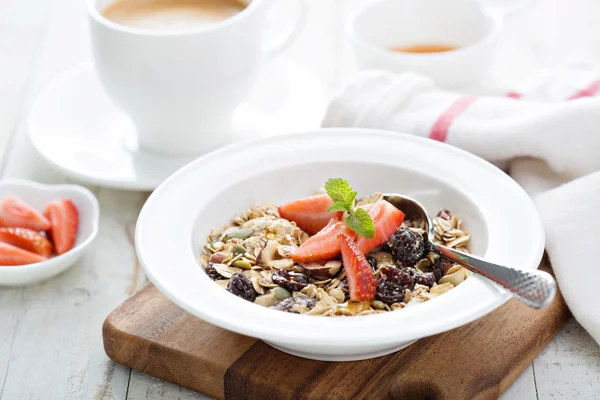 Muesli with nuts and dried fruits — Stock Photo, Image