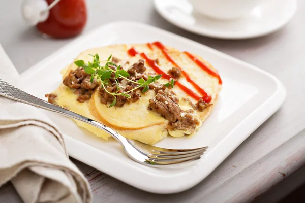 Savory french toast with egg and sausage — Stock Photo, Image