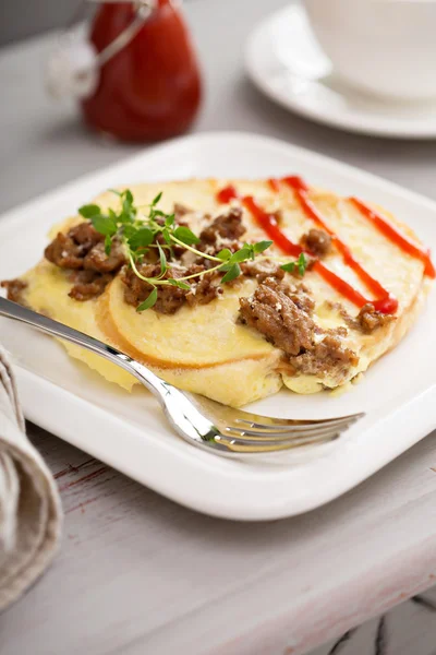 Savory french toast with egg and sausage — Stock Photo, Image