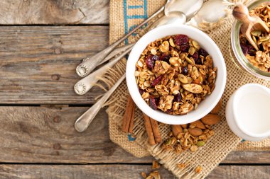 Sütle kahvaltıda ev yapımı granola