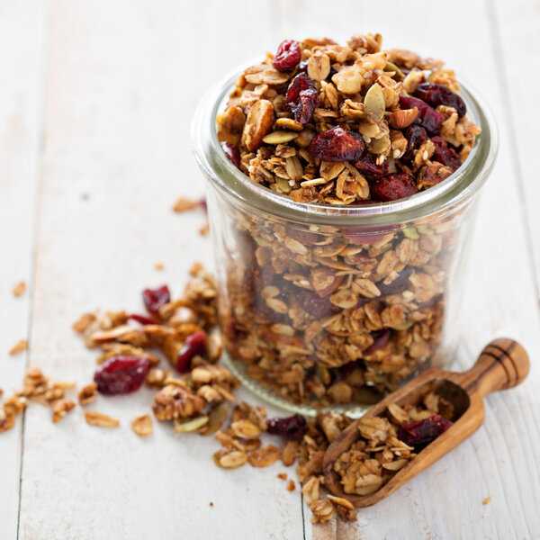 Homemade granola in a glass jar
