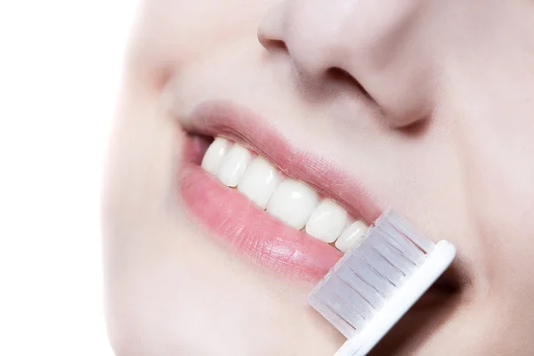 Beautiful woman with toothbrush. Dental care — Stock Photo, Image