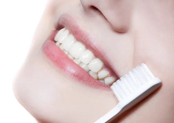 Beautiful woman with toothbrush. Dental care — Stock Photo, Image