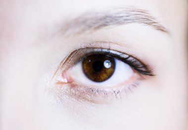 Güzel kadının kahverengi göz yakın çekim 