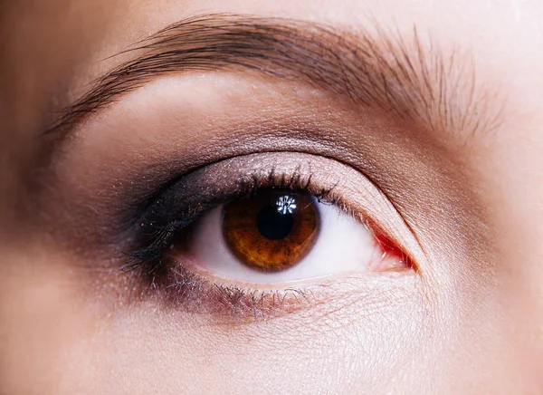 Gyönyörű női barna szeme közelről — Stock Fotó