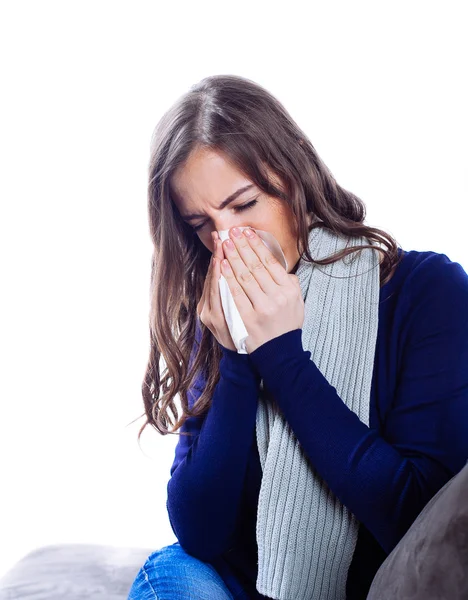 Junge Frau mit Grippe Stockbild
