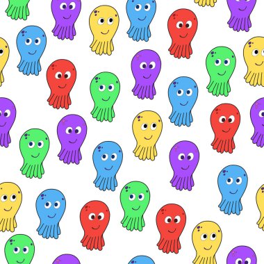 Çizgi film renkli ahtapotlarla kusursuz desen
