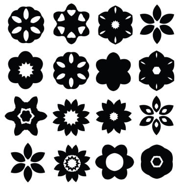 Beyaz arkaplanda izole edilmiş karikatür çiçekli siluetler. Duvar kağıdı, desen dolguları, tebrik kartları, web sayfası arkaplanları, paket kağıtları ve tekstil veya kumaş için kullanılabilir. Vektör çizimi. EPS 10.