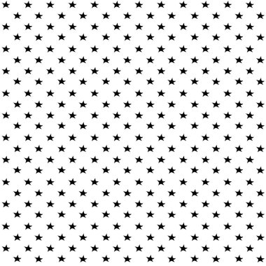 Beyaz arka planda siyah yıldızlı kusursuz desen. Duvar kâğıdı, web sayfası arkaplan, ambalaj kağıdı, koleksiyon defteri, tekstil veya kumaş için kullanılabilir. Vektör çizimi. EPS 10.