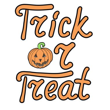 Karikatür balkabağı kelimeleri beyaz arka planda izole edilmiş şeker ya da şaka. Cadılar Bayramı tebrik kartları için kullanılabilir. Vektör çizimi. EPS 10. 