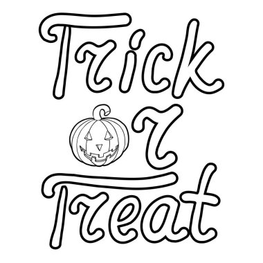 Karikatür balkabağı ve kelimeler beyaz arka planda izole edilmiş şeker ya da şaka. Cadılar Bayramı tebrik kartları için kullanılabilir. Vektör çizimi. EPS 10. 