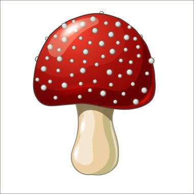 Beyaz arka planda izole edilmiş çizgi film renkli mantar. Amanita. Fly-agaric. Vektör çizimi. EPS 10. 