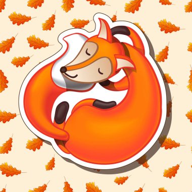 Meşe yaprakları üzerinde uyuyan şirin tilki çizgi filmi. İyi geceler.!