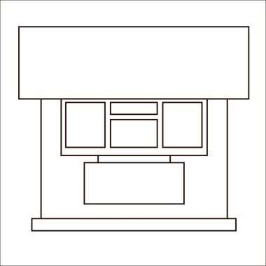 Beyaz arka planda karikatür ve büfe izole edilmiş. Öne. Özet geç. Tütüncü, rehinci, kitapçı. Açık havada. Vektör çizimi. EPS 10. 